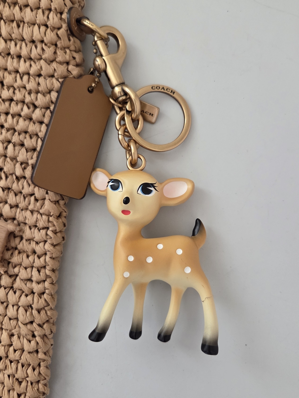 Coach Deer Bag Charm / Keychain in brass/tan resin and metal